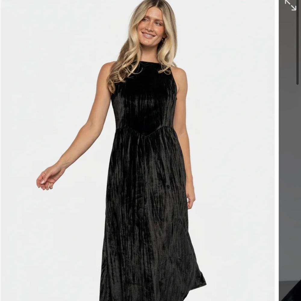 Baltic Born Black Velvet Midi Dress - Sleeveless High Neck